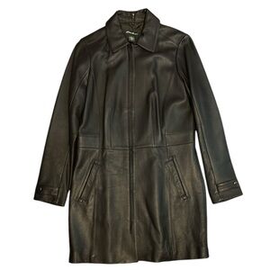 Eddie Bauer Chocolate Brown Pebble Leather Coat Midi Women’s Tall Large